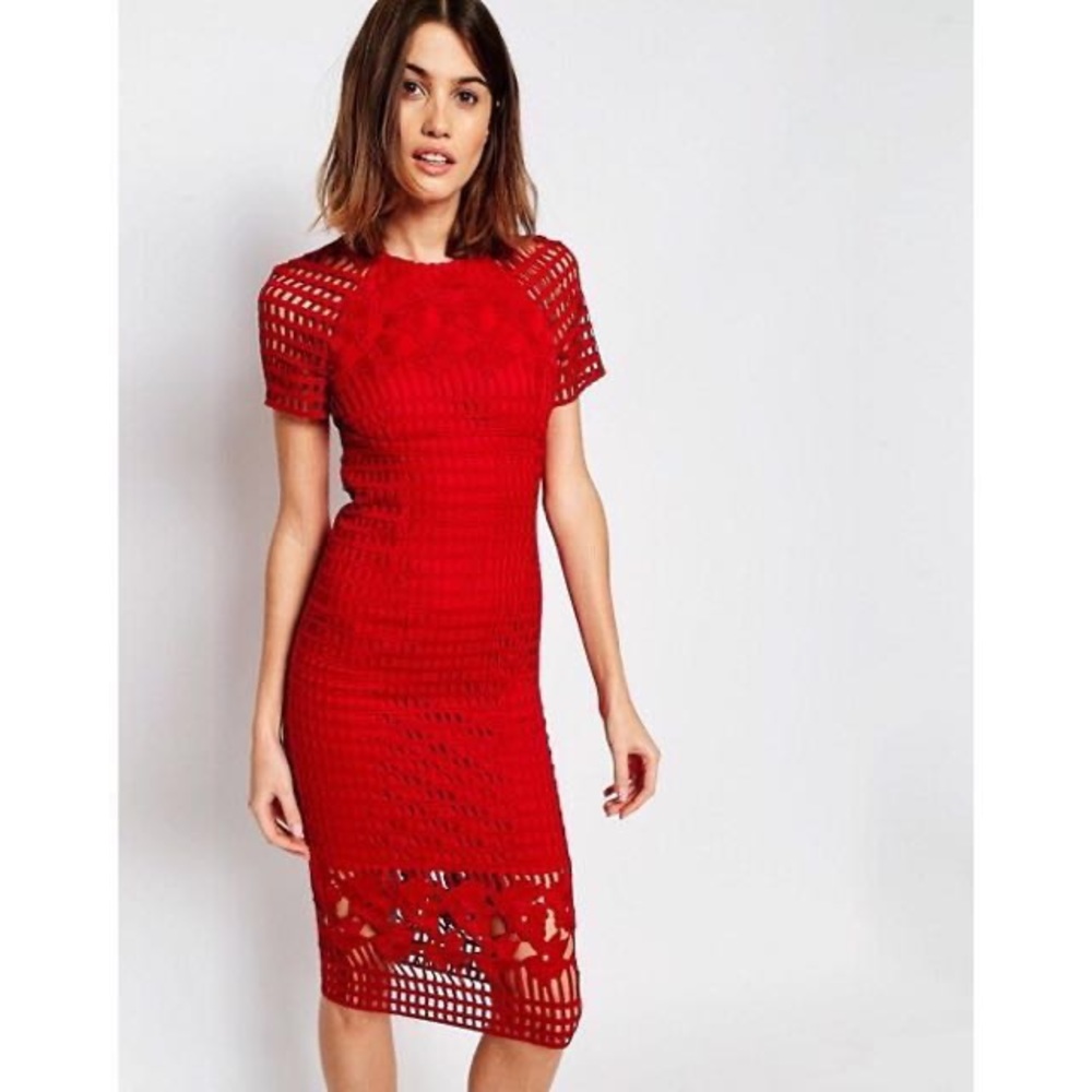 NWT Warehouse Crochet Lace Midi Pencil Dress Sz 2